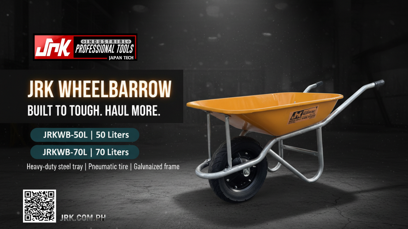 JRK Wheelbarrow — Heavy-Duty Steel Tray, Galvanized Frame, Pneumatic Tire