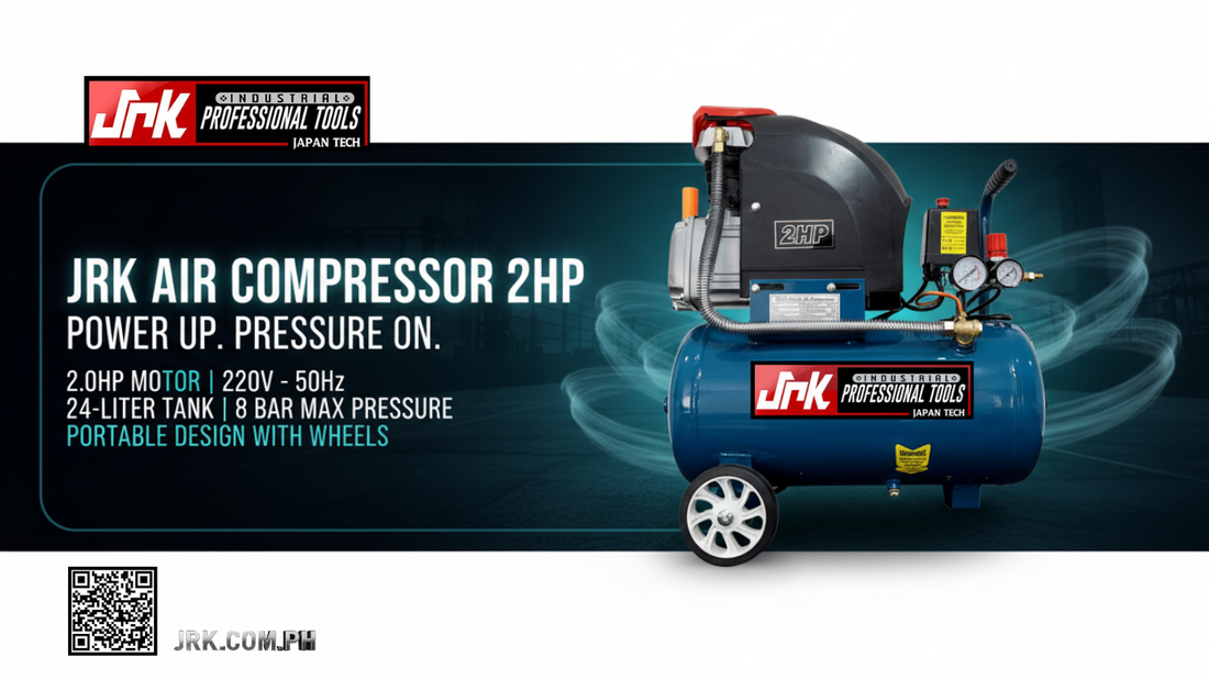 JRK Air Compressor 2HP – 24L Tank, 8 BAR, Portable with Wheels