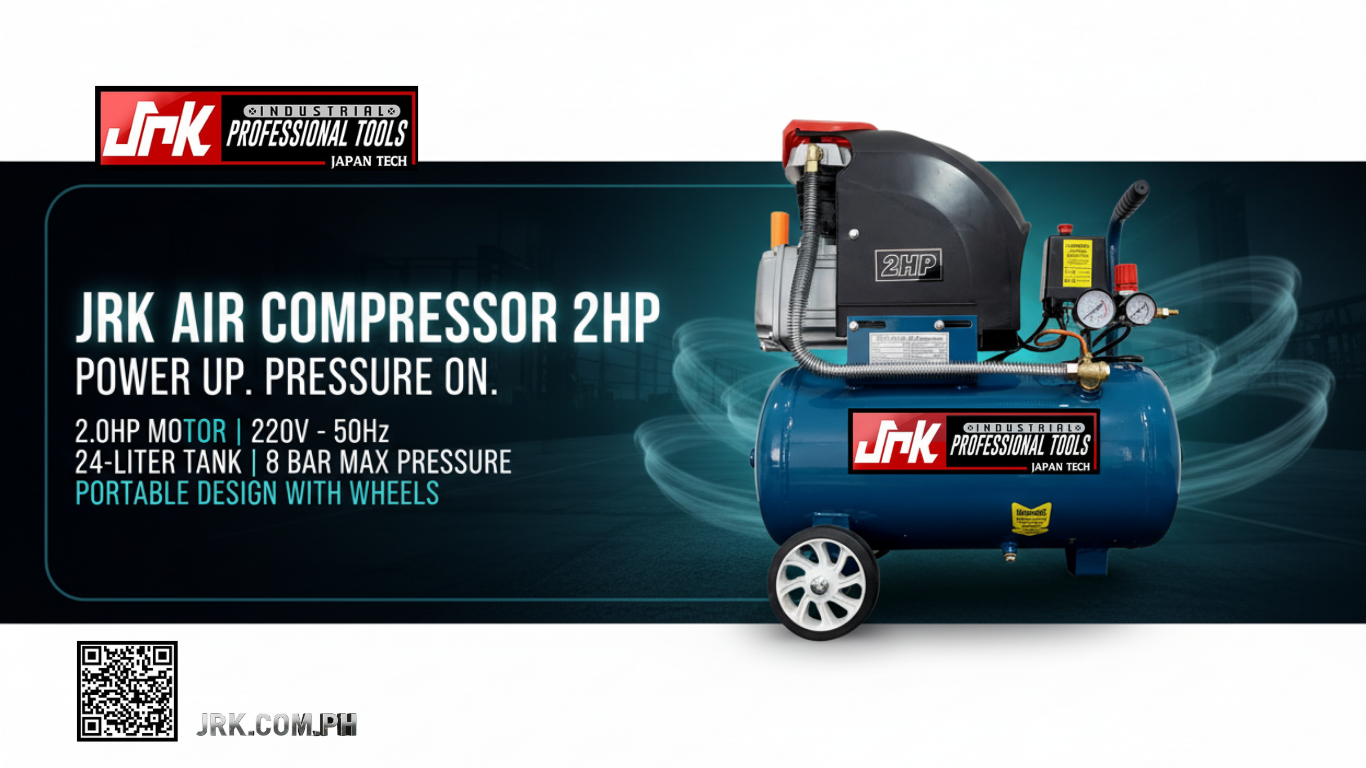 JRK Air Compressor 2HP – 24L Tank, 8 BAR, Portable with Wheels