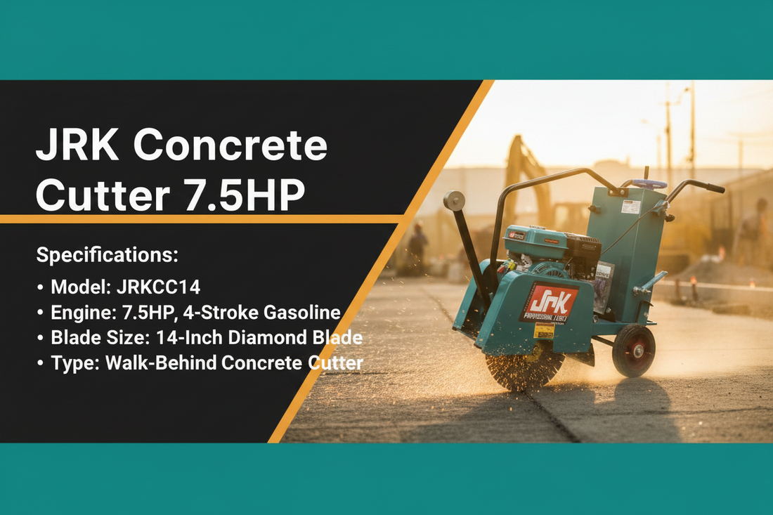 JRK Concrete Cutter 7.5HP JRKCC14 Walk-Behind in action on construction site