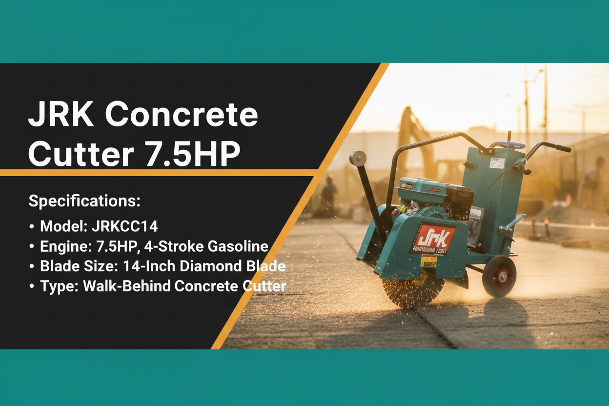 JRK Concrete Cutter 7.5HP JRKCC14 Walk-Behind in action on construction site